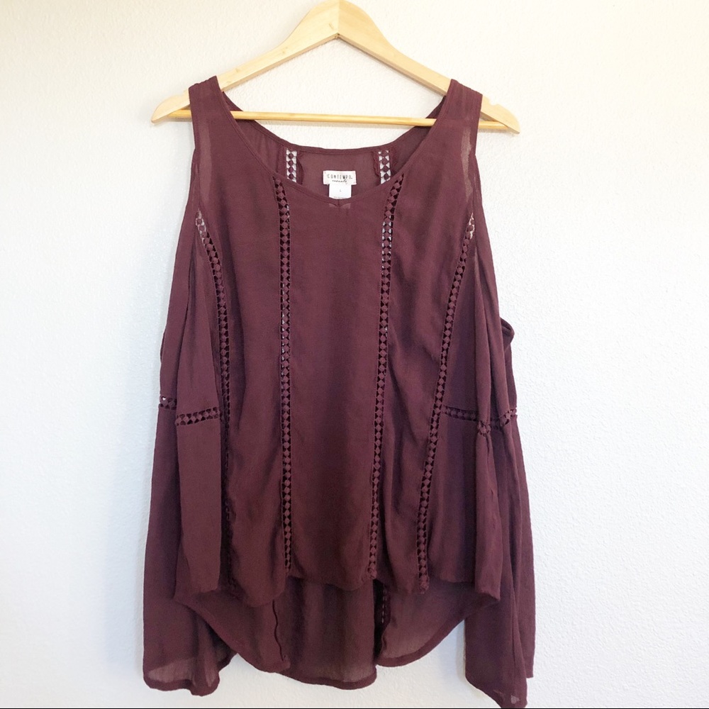 Bohemian Purple Cold Shoulder Bell Sleeve Top Lg